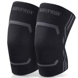 knee sleeves to help perform three knee-strengthen exercises.