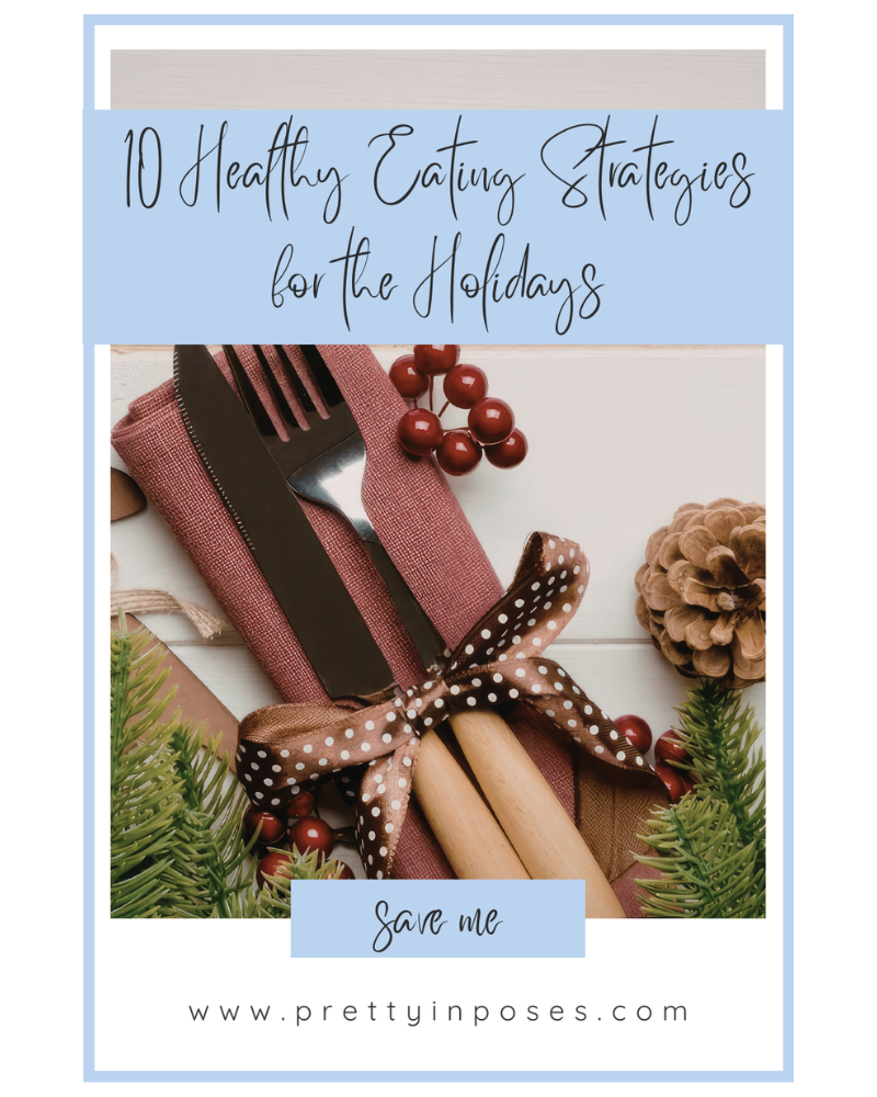 A fork and knife displayed beside holiday decorations to signify the ten healthy eating strategies for the holidays.