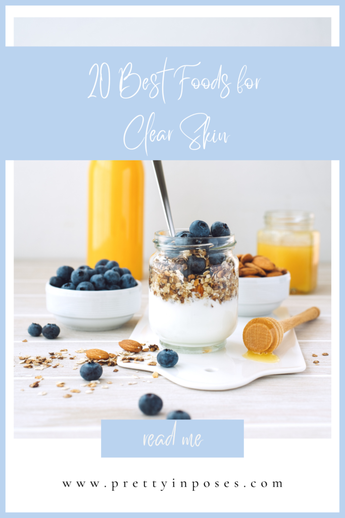 While the soaps, creams, and serums certainly deserve their place in our self-care regimens, it’s also super important to watch what we put in our tummies.

So, get ready because, in this post, we’re discussing 20 of the best foods for clear skin.