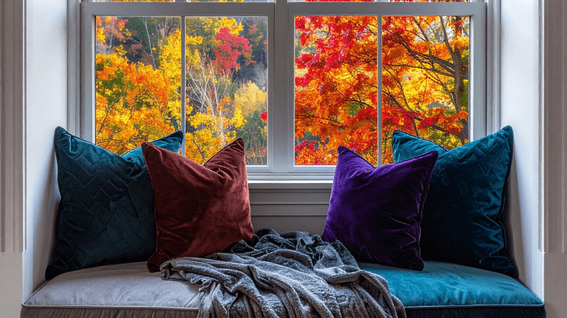 A window showcasing the fall seasons as part of 10 morning habits to ease into fall.